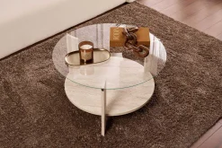 Emob Couchtisch Clara - 100% TEMPERED GLASS - Travertin - 40 x 75 x 75 cm