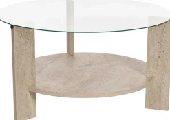 Emob Couchtisch Clara - 100% TEMPERED GLASS - Travertin - 40 x 75 x 75 cm