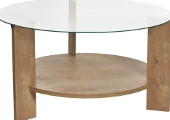 Emob Couchtisch Clara - 100% TEMPERED GLASS - Saphireiche - 40 x 75 x 75 cm