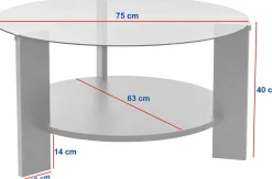 Emob Couchtisch Clara - 100% TEMPERED GLASS - Saphireiche - 40 x 75 x 75 cm