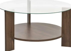 Emob Couchtisch Clara - 100% TEMPERED GLASS - Walnuss - 40 x 75 x 75 cm