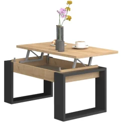 Trasman Couchtisch Cosmit 90x52 cm mir ausziehbarer Tischplatte - beige/ schwarz