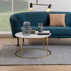 Emob Couchtisch Dejan ø80cm - gold/weißer Marmor