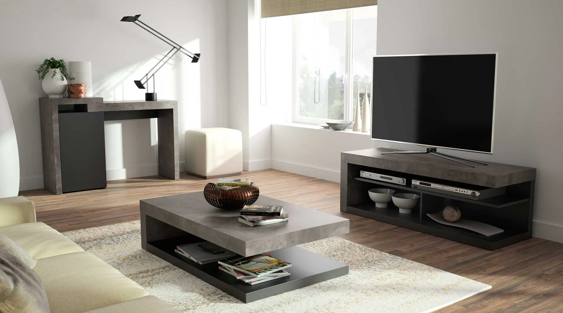 Temahome Couchtisch Delta mit Stauraum - Betonoptik
