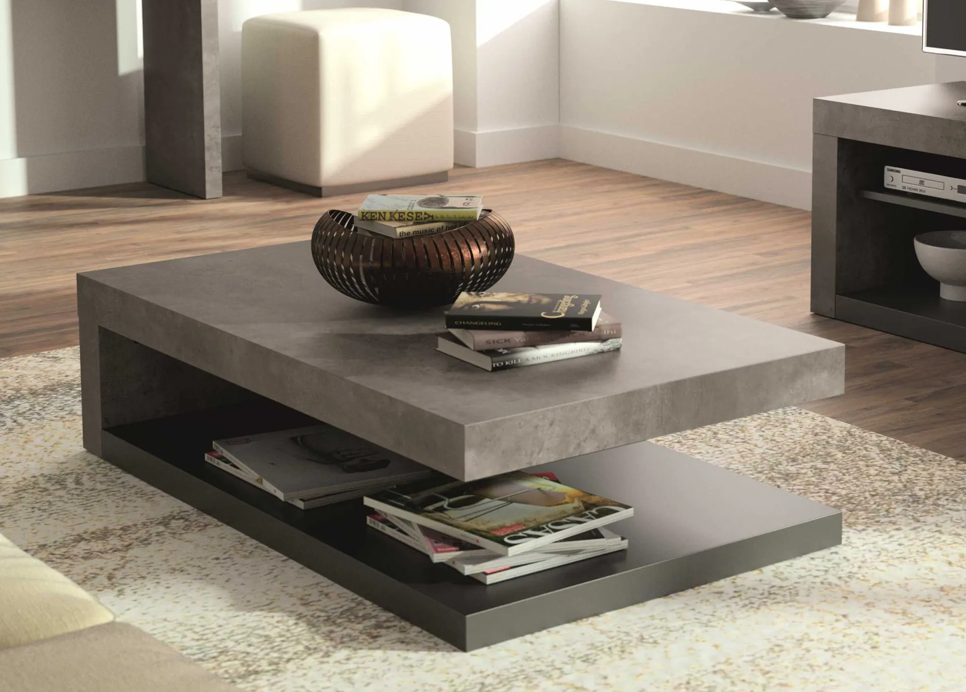 Temahome Couchtisch Delta mit Stauraum - Betonoptik
