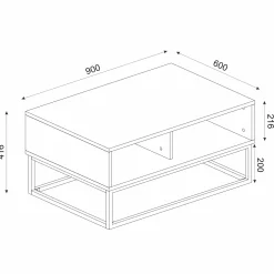 Emob Couchtisch Dolores - 90x60x42cm - mit Ablage - Anthrazit/Eiche Dekor