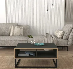 Emob Couchtisch Dolores - 90x60x42cm - mit Ablage - Anthrazit/Eiche Dekor