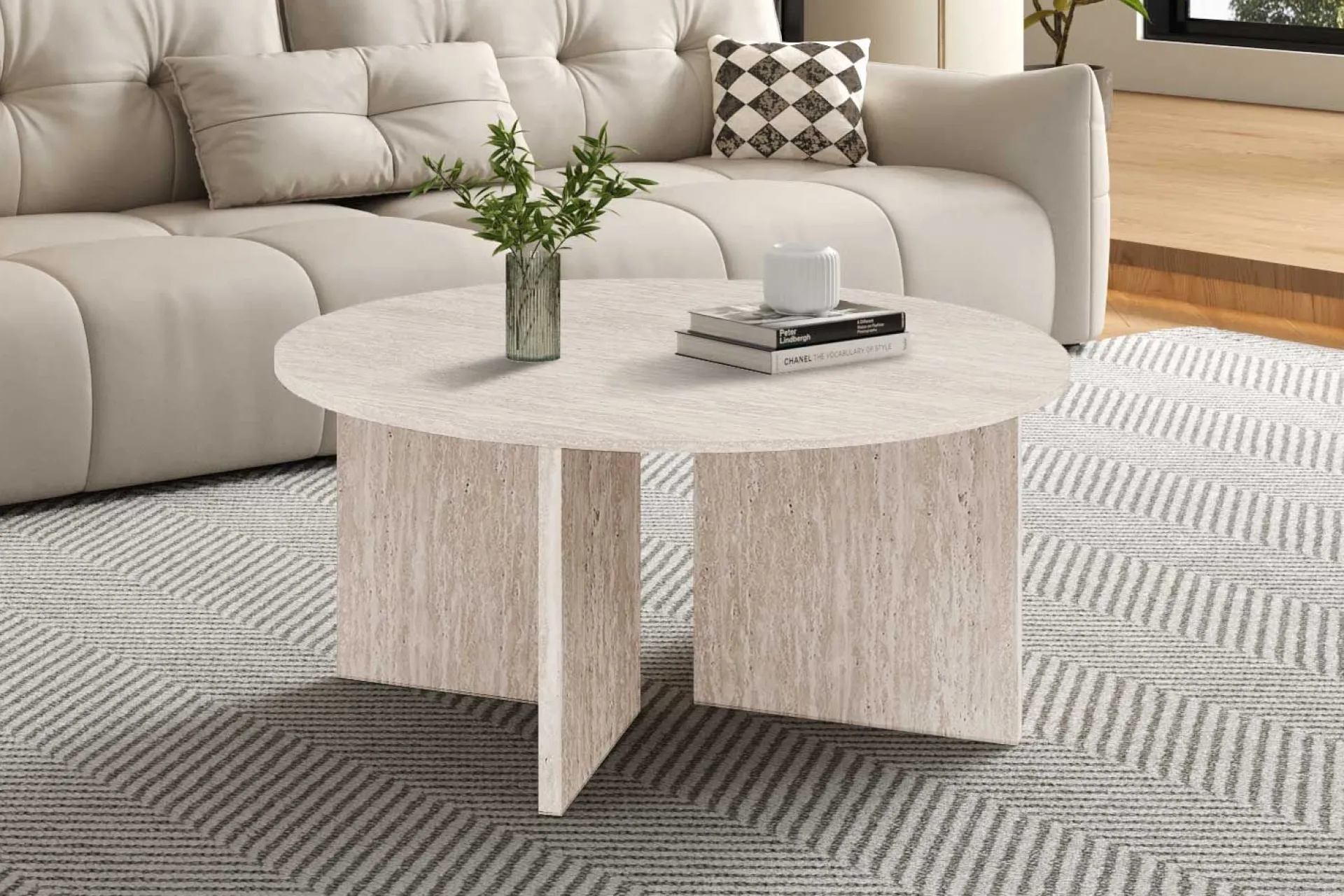 Rousseau Couchtisch Drasir - Ø90x42cm - Travertin