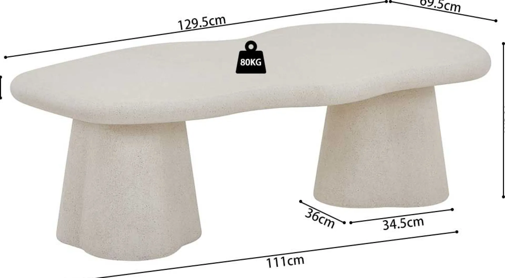 Rousseau Couchtisch Faro - 130x70x40cm - Zementfarbe -