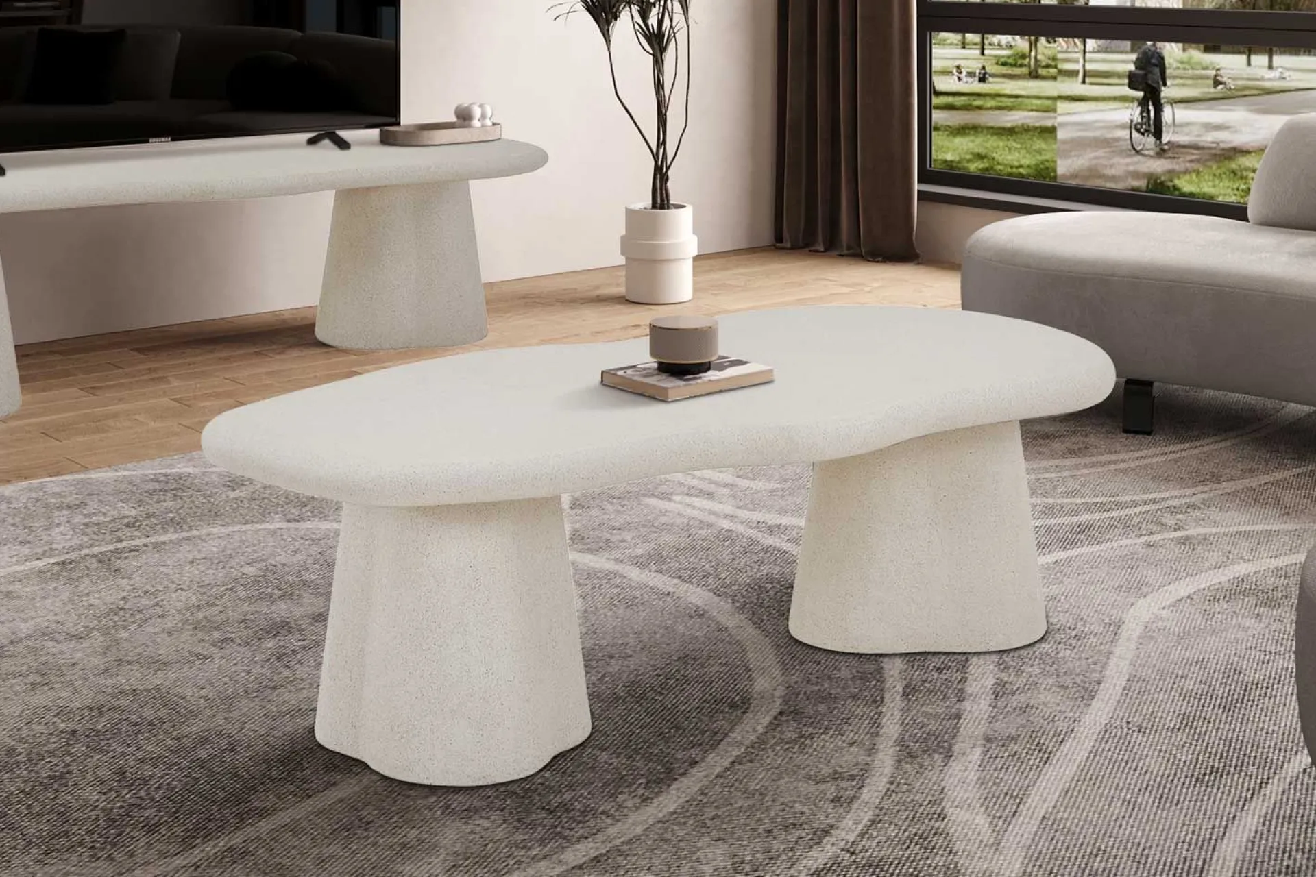 Rousseau Couchtisch Faro - 130x70x40cm - Zementfarbe -