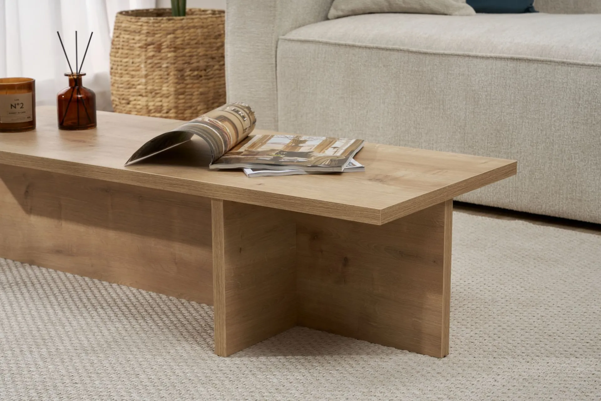 Emob Couchtisch Harbor - 100% MELAMINE - Saphireiche - 30 x 45 x 120 cm