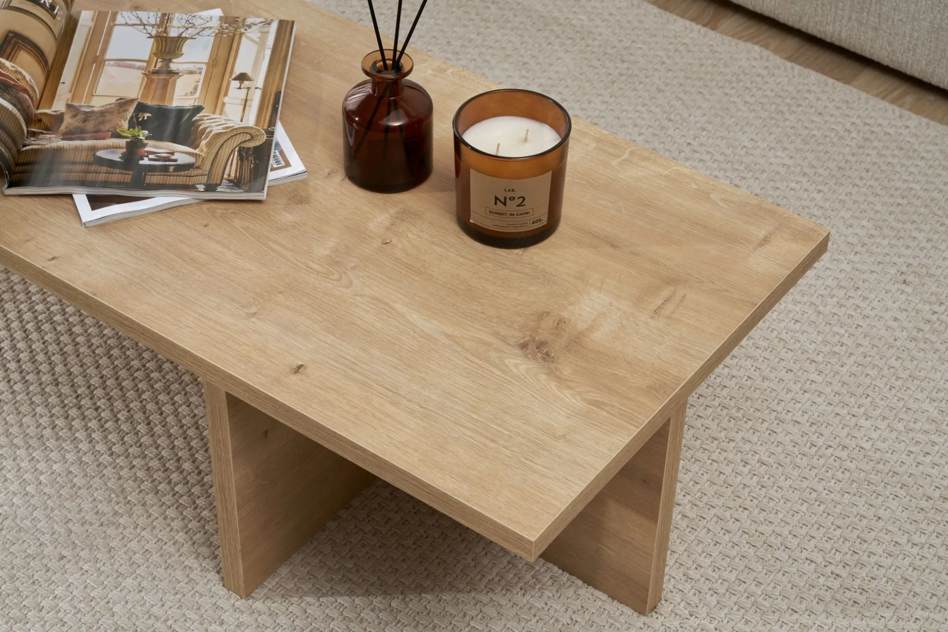 Emob Couchtisch Harbor - 100% MELAMINE - Saphireiche - 30 x 45 x 120 cm