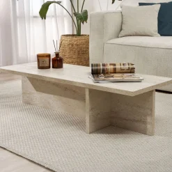Emob Couchtisch Harbor - 100% MELAMINE - Travertin - 30 x 45 x 120 cm