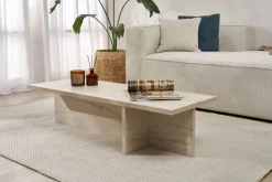 Emob Couchtisch Harbor - 100% MELAMINE - Travertin - 30 x 45 x 120 cm