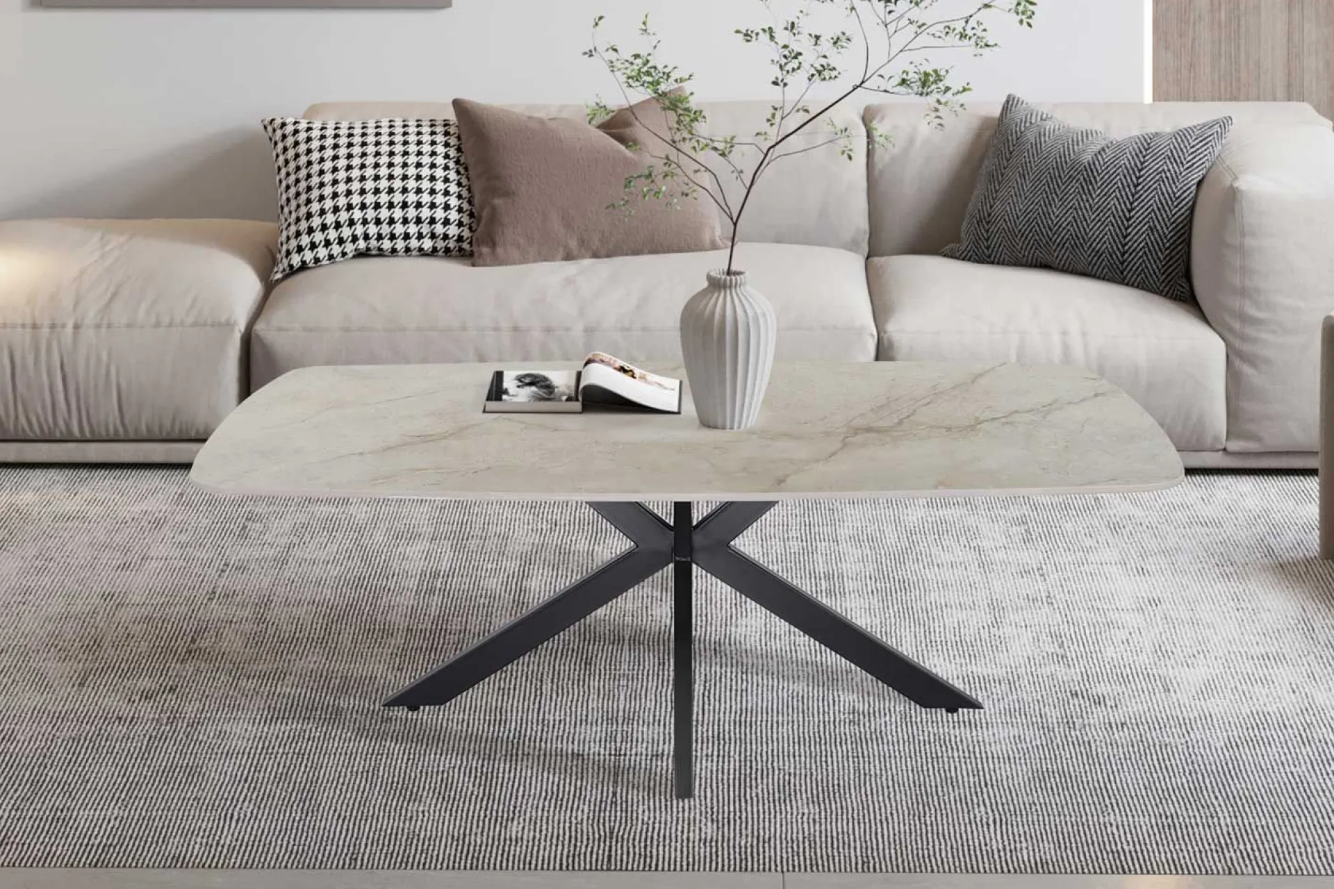 Rousseau Couchtisch Helios - 130x70x45cm - Dänisch oval - Marmor
