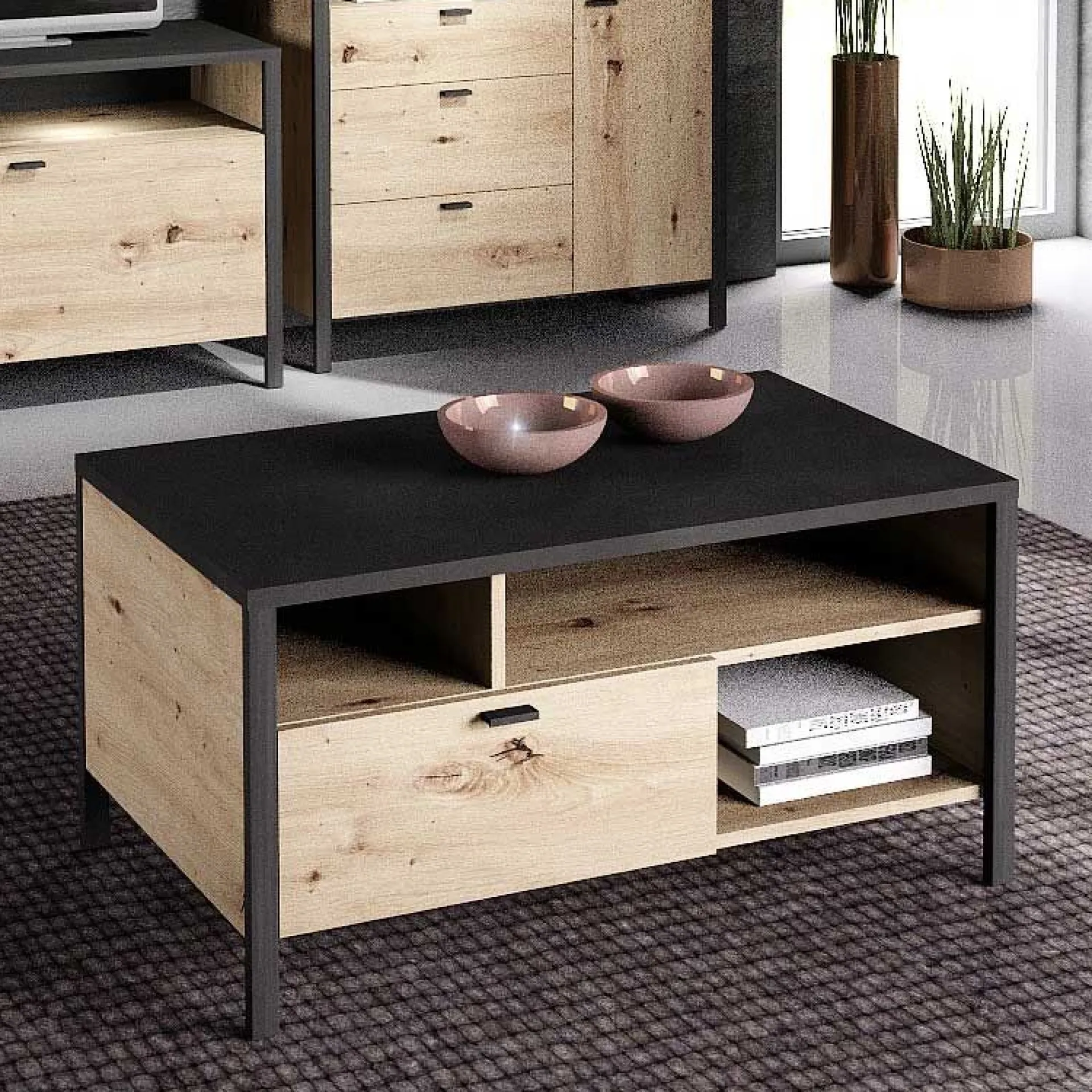 FMD Couchtisch In-Loft 95x59 industriell - Eiche alt