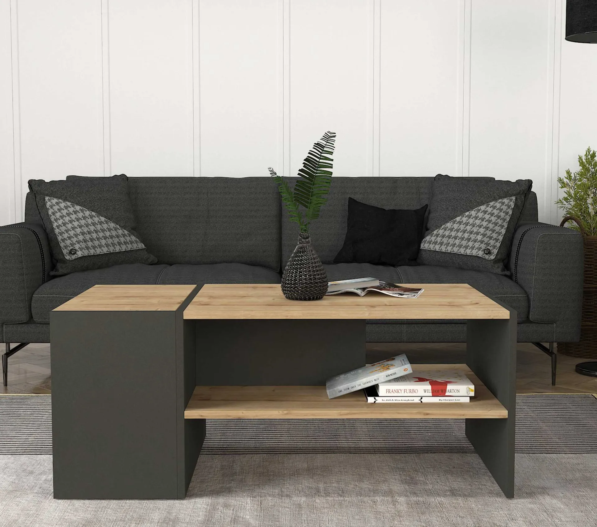 Emob Couchtisch Izia - 110x60x45cm - Anthrazit/Eiche Dekor
