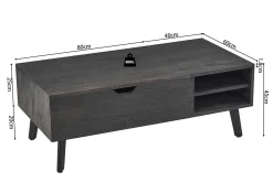Rousseau Couchtisch Justine - 120x60x45cm - verstellbar - mit Ablage - dunkel