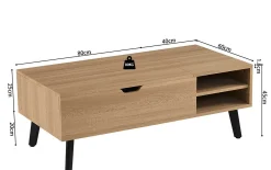 Rousseau Couchtisch Justine - 120x60x45cm - verstellbar - mit Ablage - Eiche Dekor