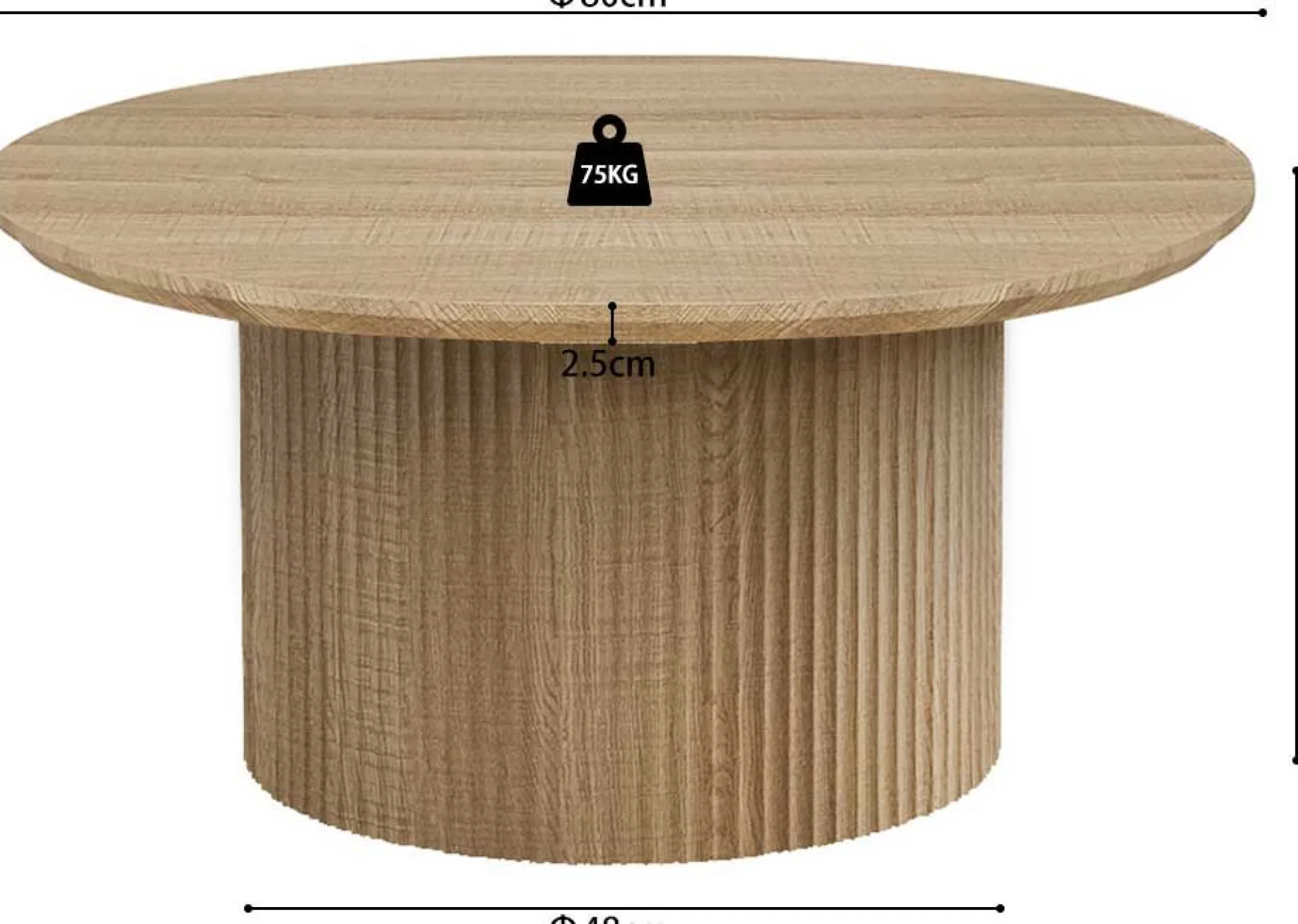 Rousseau Couchtisch Lagos - Ø80x38cm - Eiche Dekor