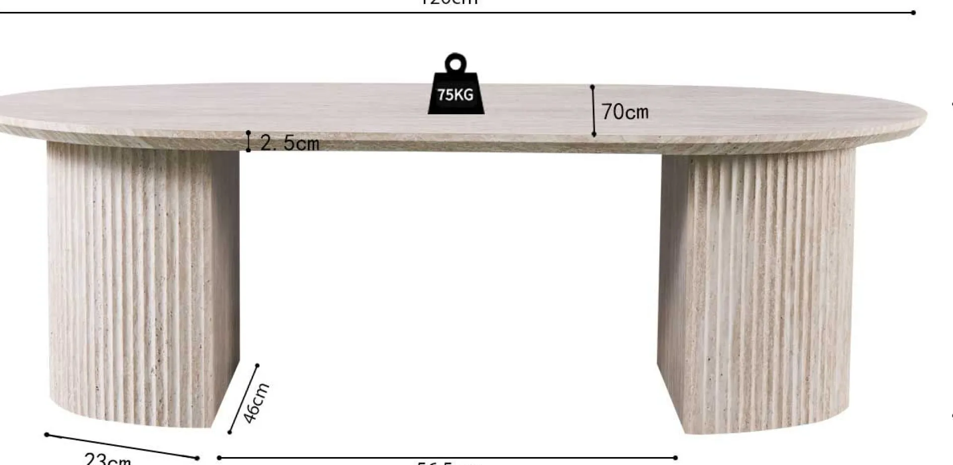 Rousseau Couchtisch Lagos - 120x70x38cm - Travertin