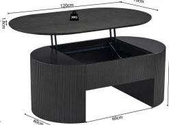 Rousseau Couchtisch Lagos - 120x70x45cm - verstellbar - mit Ablage - dunkel