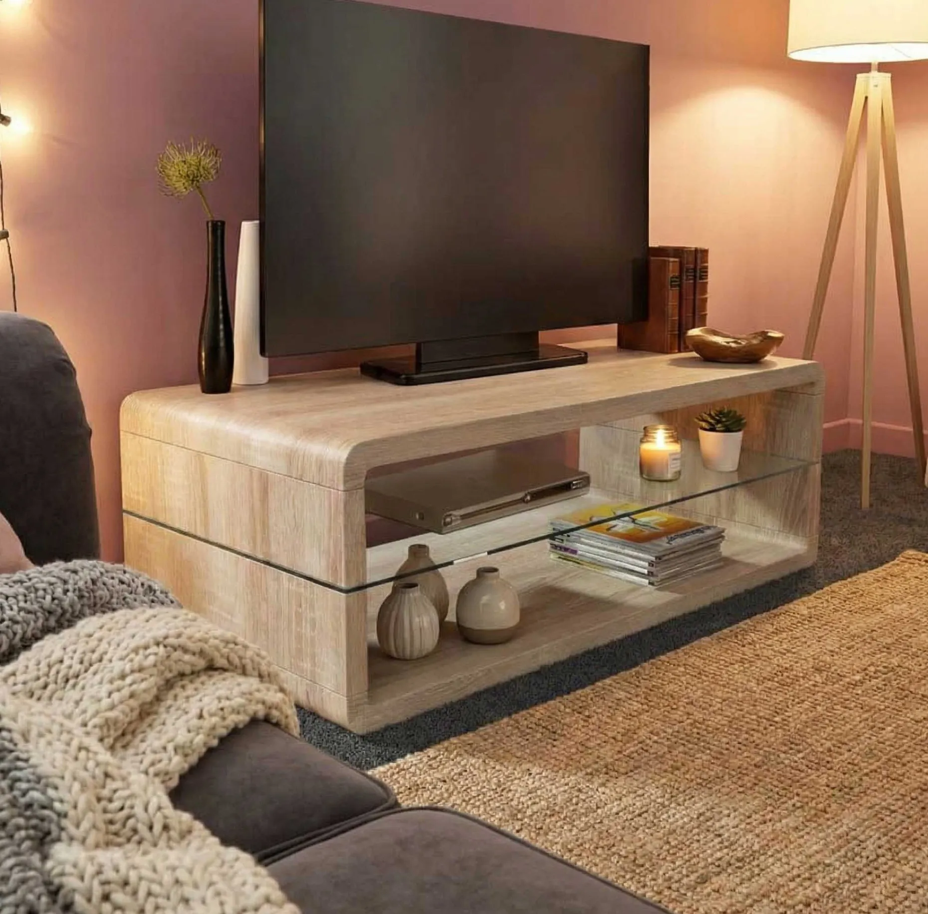 Couchtisch Lewis - 43x120x60 cm - Hellbraun/Sicherheitsglas
