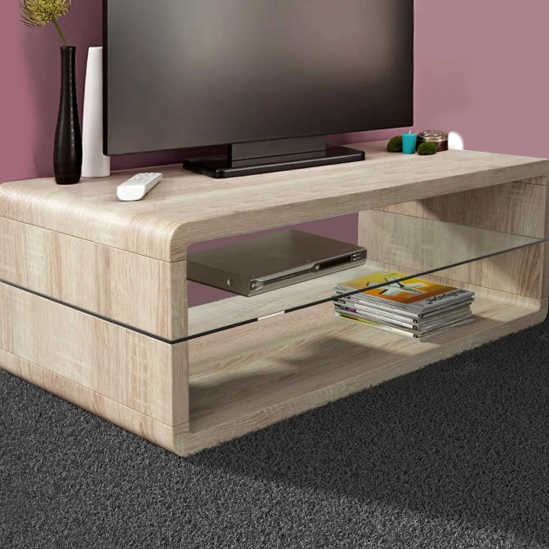 Couchtisch Lewis - 43x120x60 cm - Hellbraun/Sicherheitsglas