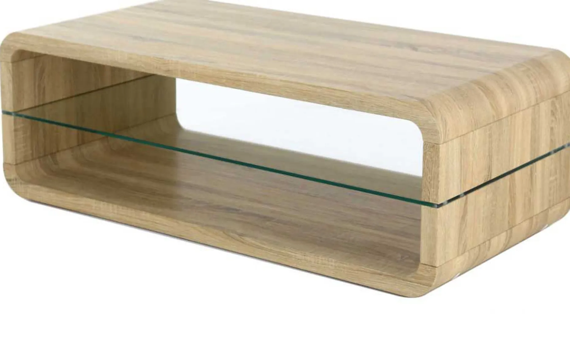 Couchtisch Lewis - 43x120x60 cm - Hellbraun/Sicherheitsglas