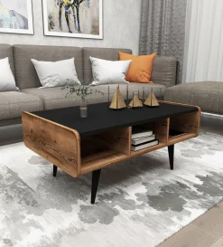 Emob Couchtisch Line - 100% MELAMINE - Heller Nussbaum - 90 x 40 x 56 cm