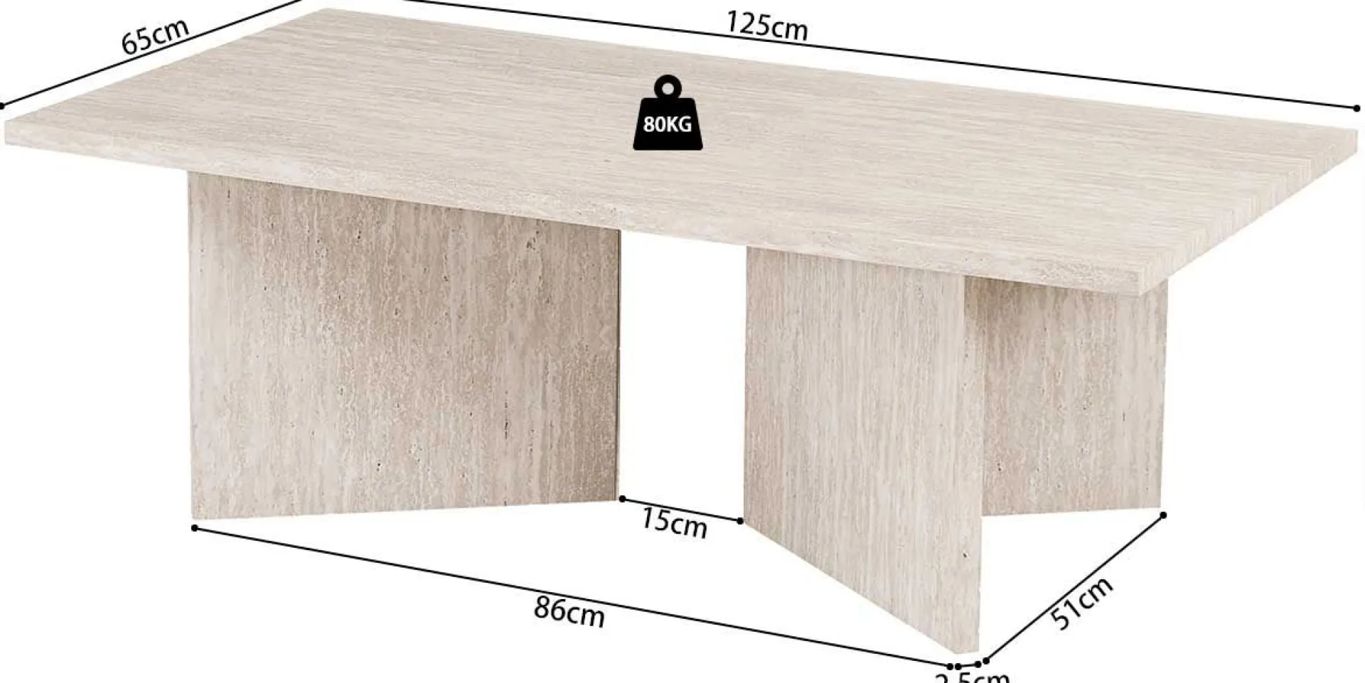 Rousseau Couchtisch Litar - 125x65x42cm - Travertin