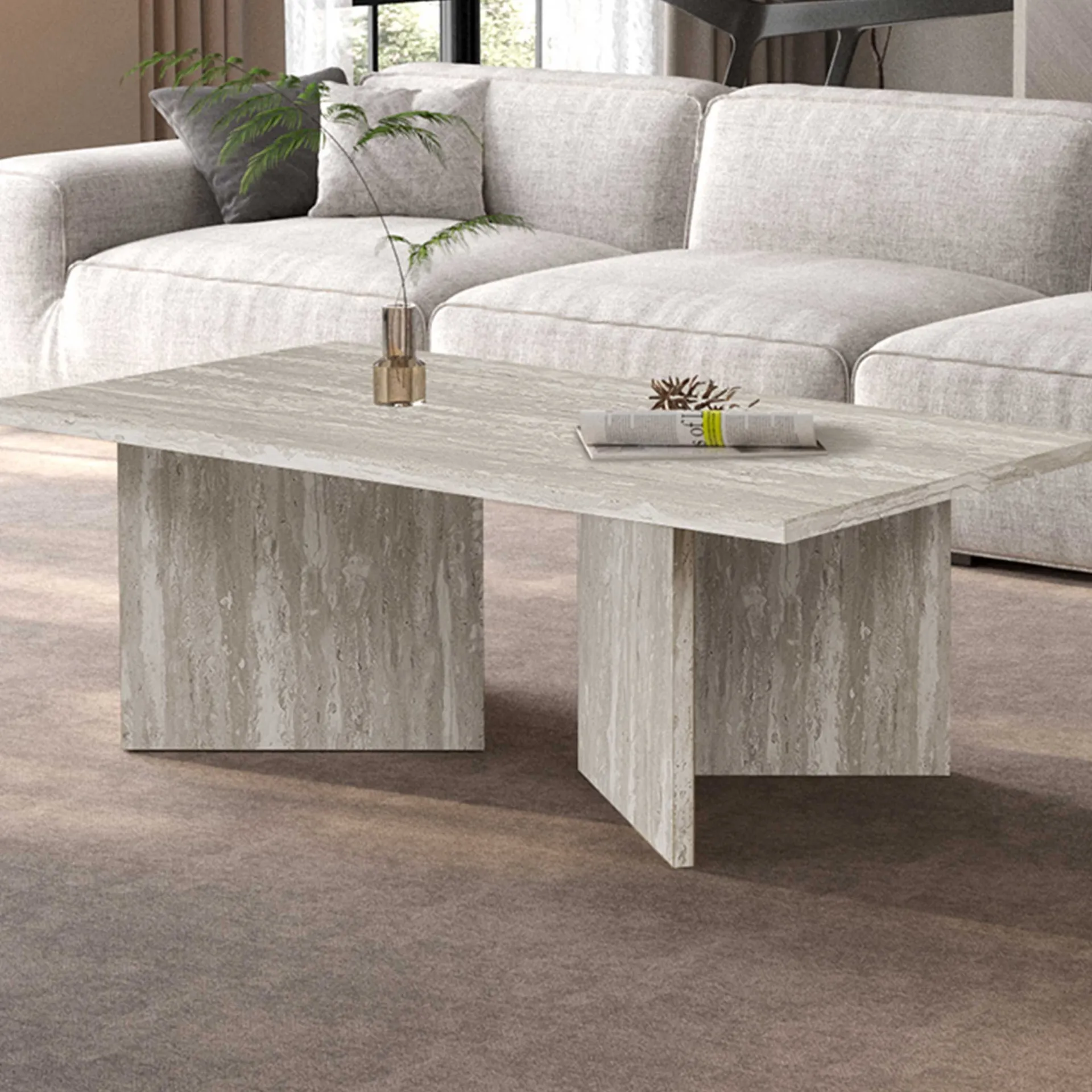 Rousseau Couchtisch Litar - 125x65x42cm - Travertin