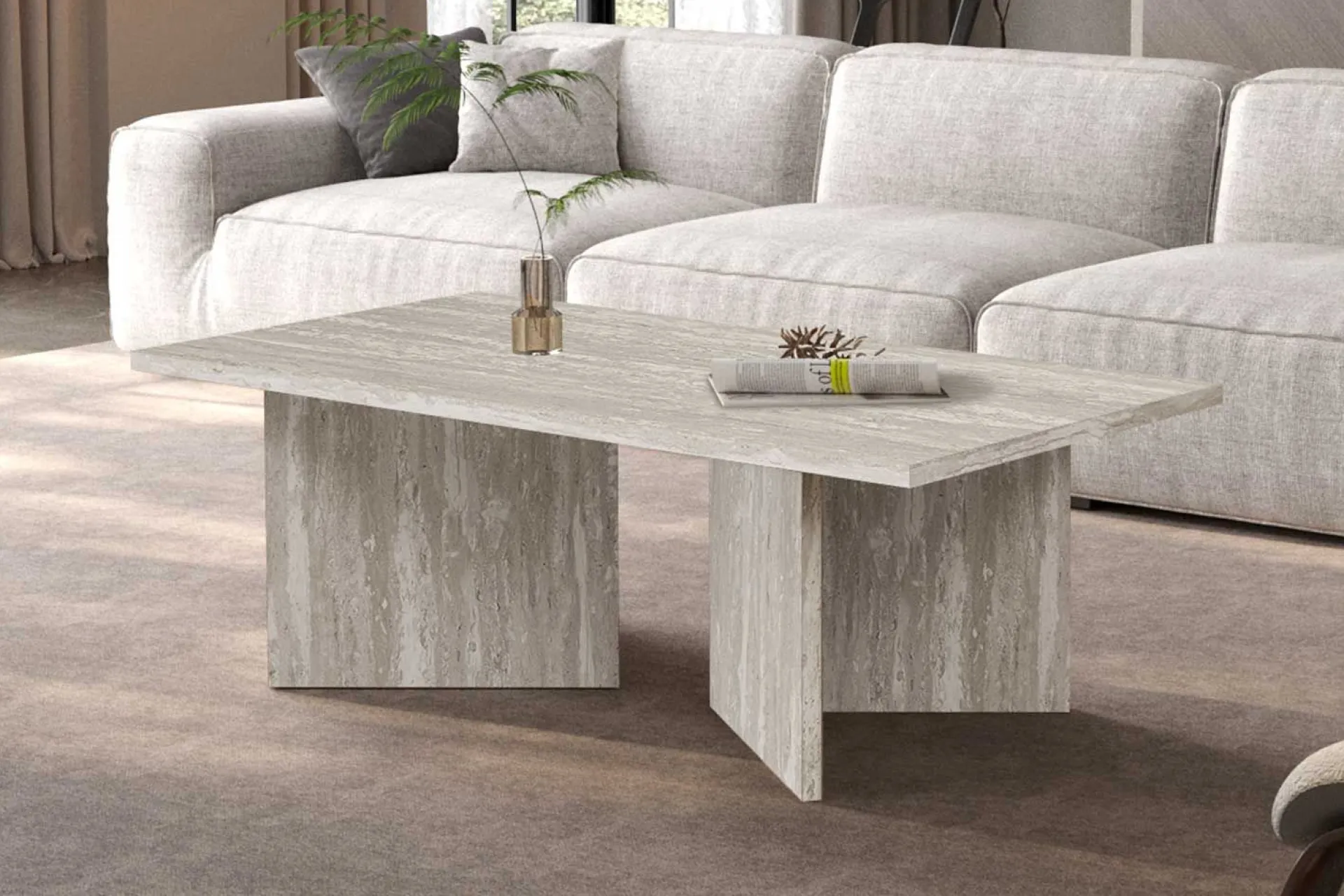 Rousseau Couchtisch Litar - 125x65x42cm - Travertin