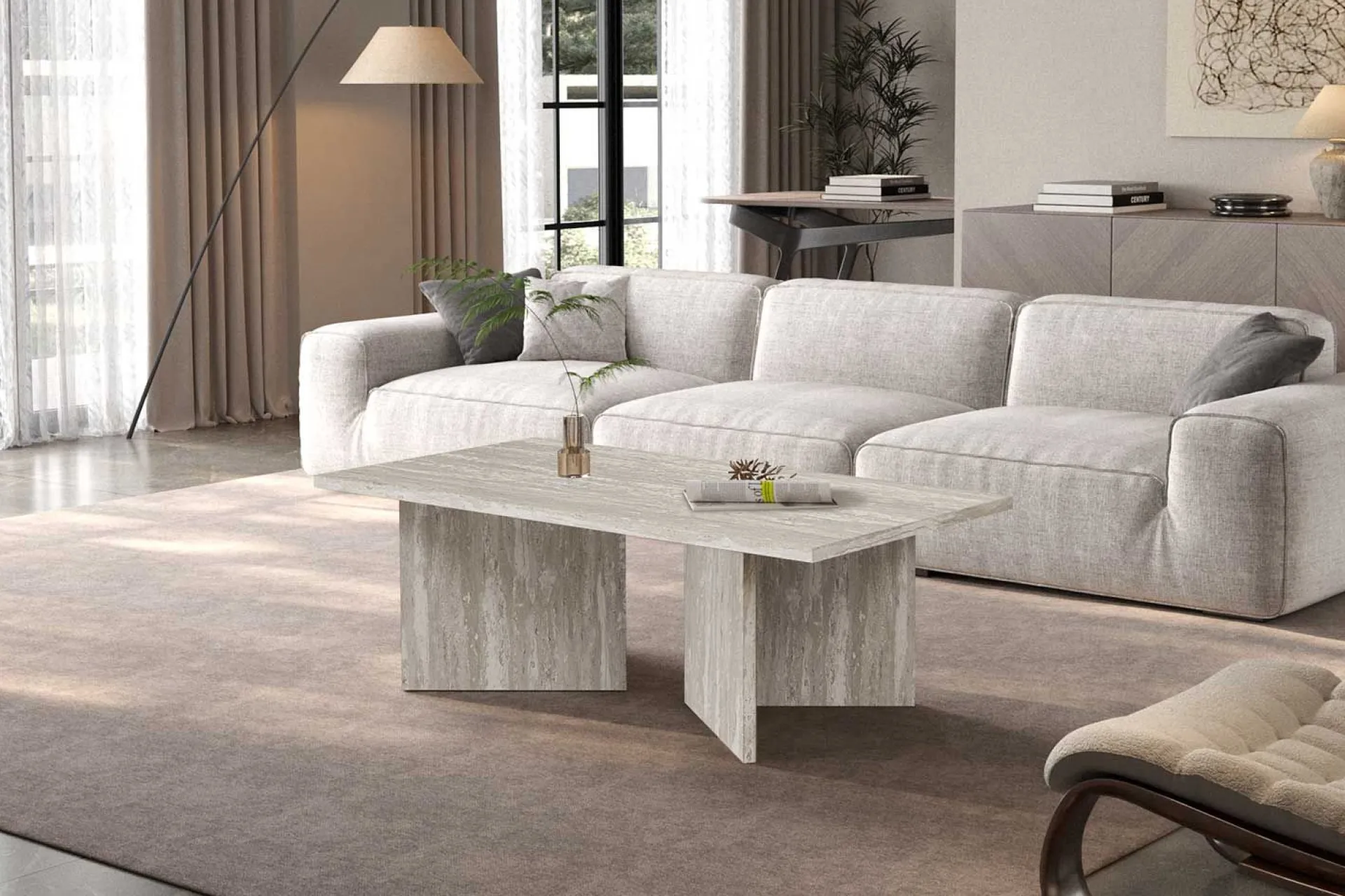 Rousseau Couchtisch Litar - 125x65x42cm - Travertin
