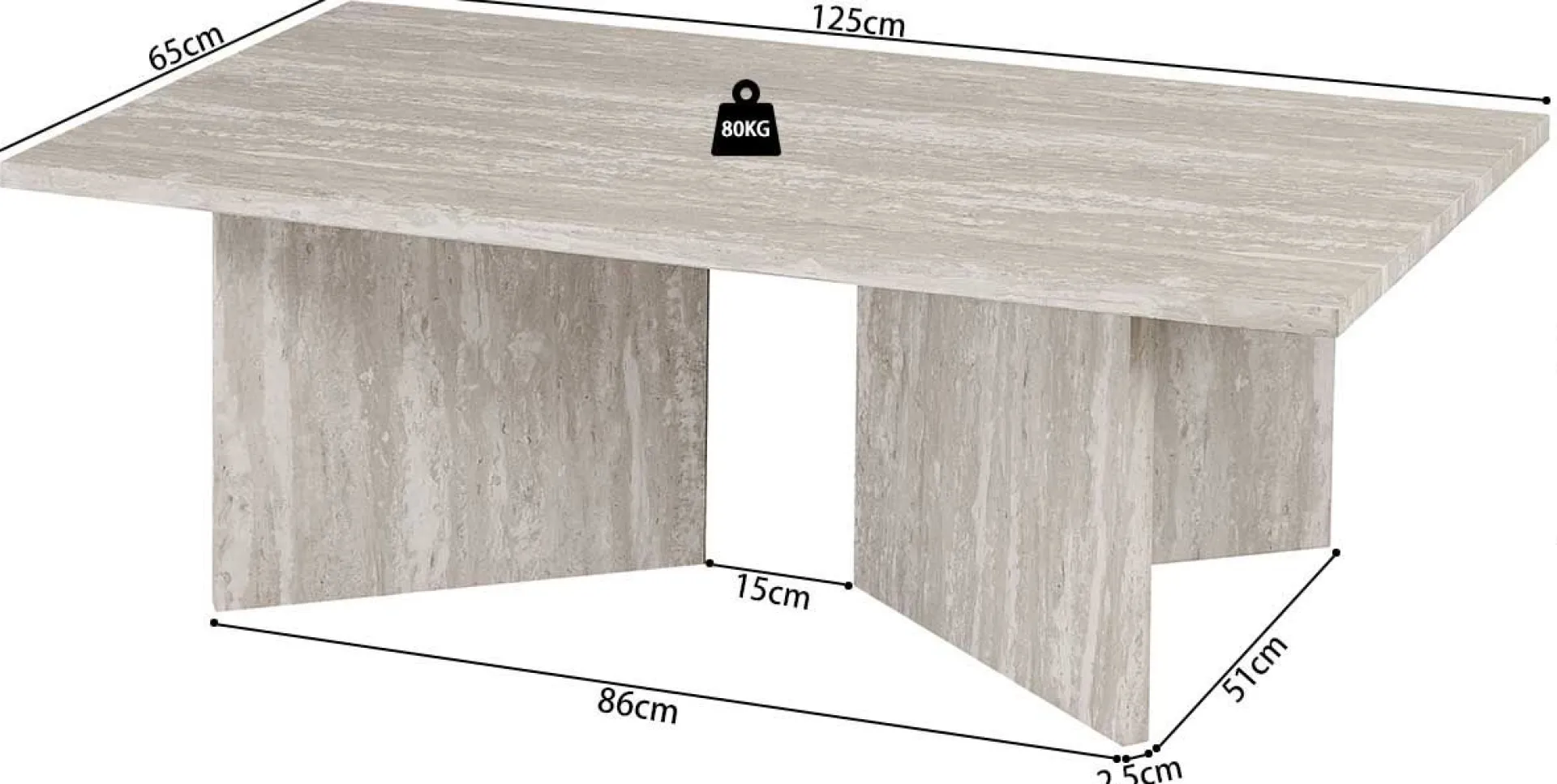 Rousseau Couchtisch Litar - 125x65x42cm - Travertin