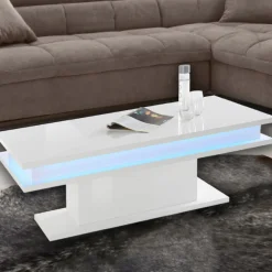 Web-Furniture Couchtisch Little Big | Inklusive Beleuchtung | 100 x 55 x 42 cm | High Gloss White