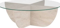 Emob Couchtisch Liya - 100% TEMPERED GLASS - Travertin - 30 x 90 x 90 cm