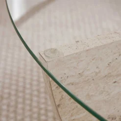 Emob Couchtisch Liya - 100% TEMPERED GLASS - Travertin - 30 x 90 x 90 cm