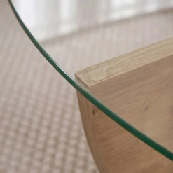 Emob Couchtisch Liya - 100% TEMPERED GLASS - Saphireiche - 30 x 90 x 90 cm