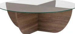 Emob Couchtisch Liya - 100% TEMPERED GLASS - Walnuss - 30 x 90 x 90 cm