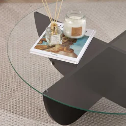 Emob Couchtisch Liya - 100% TEMPERED GLASS - Holz - 30 x 90 x 90 cm