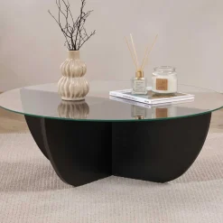 Emob Couchtisch Liya - 100% TEMPERED GLASS - Holz - 30 x 90 x 90 cm