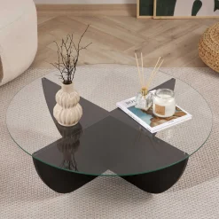 Emob Couchtisch Liya - 100% TEMPERED GLASS - Holz - 30 x 90 x 90 cm
