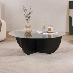 Emob Couchtisch Liya - 100% TEMPERED GLASS - Holz - 30 x 90 x 90 cm