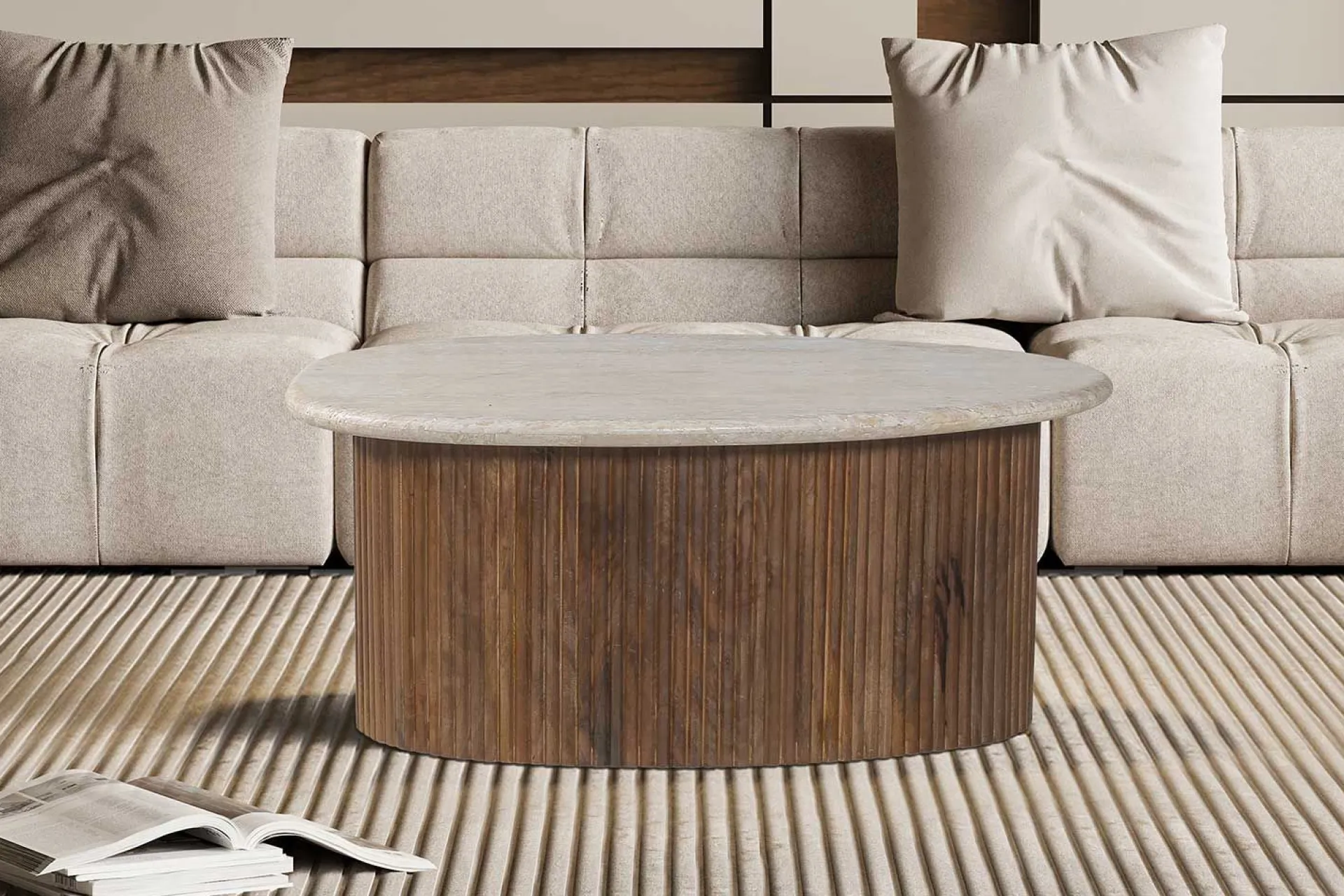 Rousseau Couchtisch Louis | 90 x 55 x 40 cm | Travertin