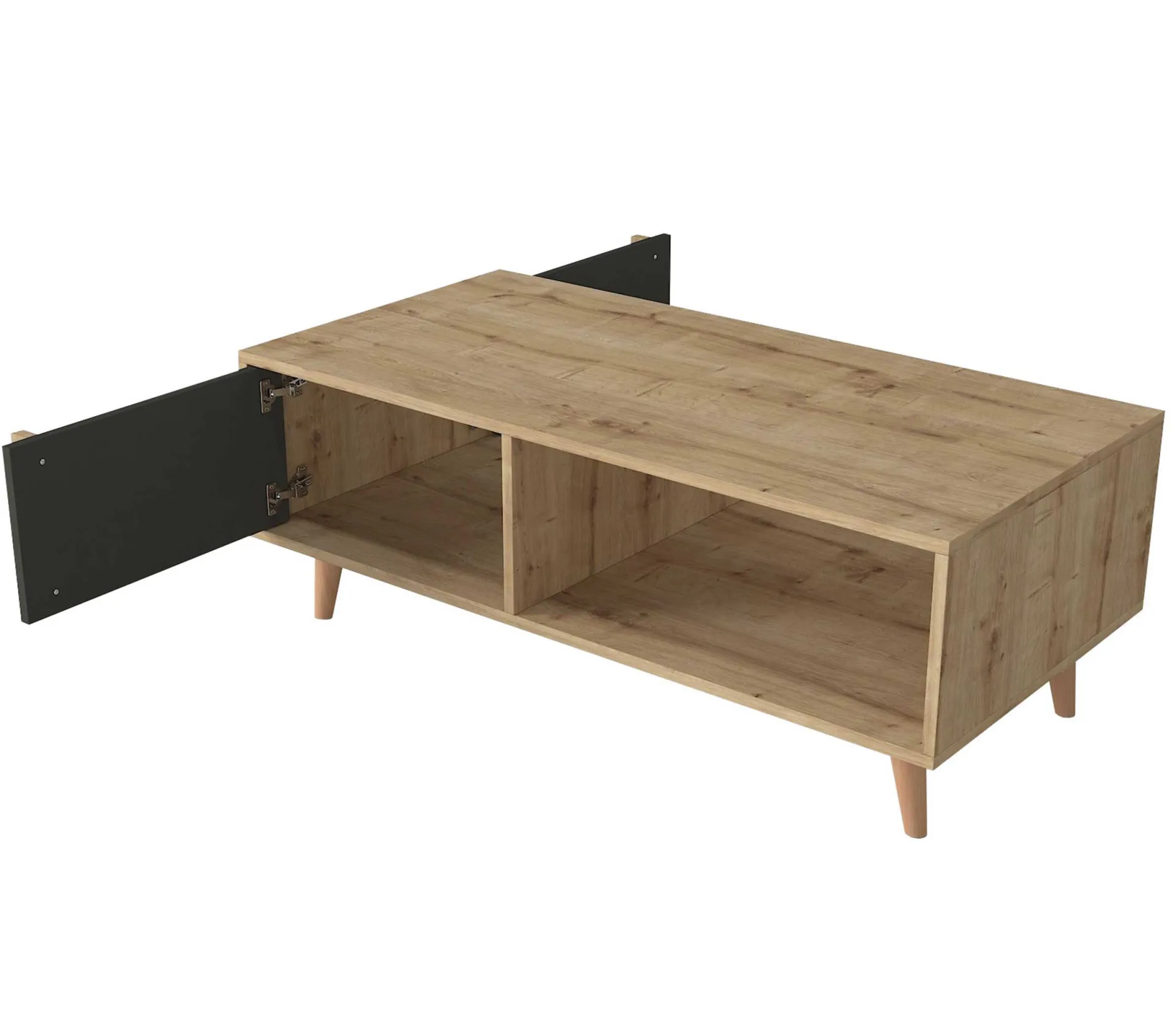 Emob Couchtisch Malmo - 120x60x45cm - mit Ablage - Eiche Dekor/anthrazit