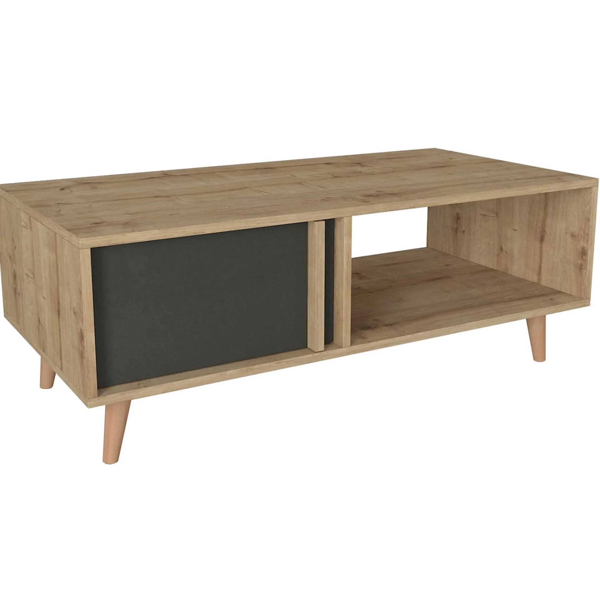 Emob Couchtisch Malmo - 120x60x45cm - mit Ablage - Eiche Dekor/anthrazit