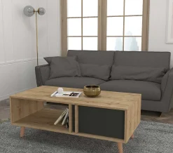 Emob Couchtisch Malmo - 120x60x45cm - mit Ablage - Eiche Dekor/anthrazit