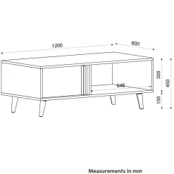Emob Couchtisch Malmo - 120x60x45cm - mit Ablage - Eiche Dekor/anthrazit