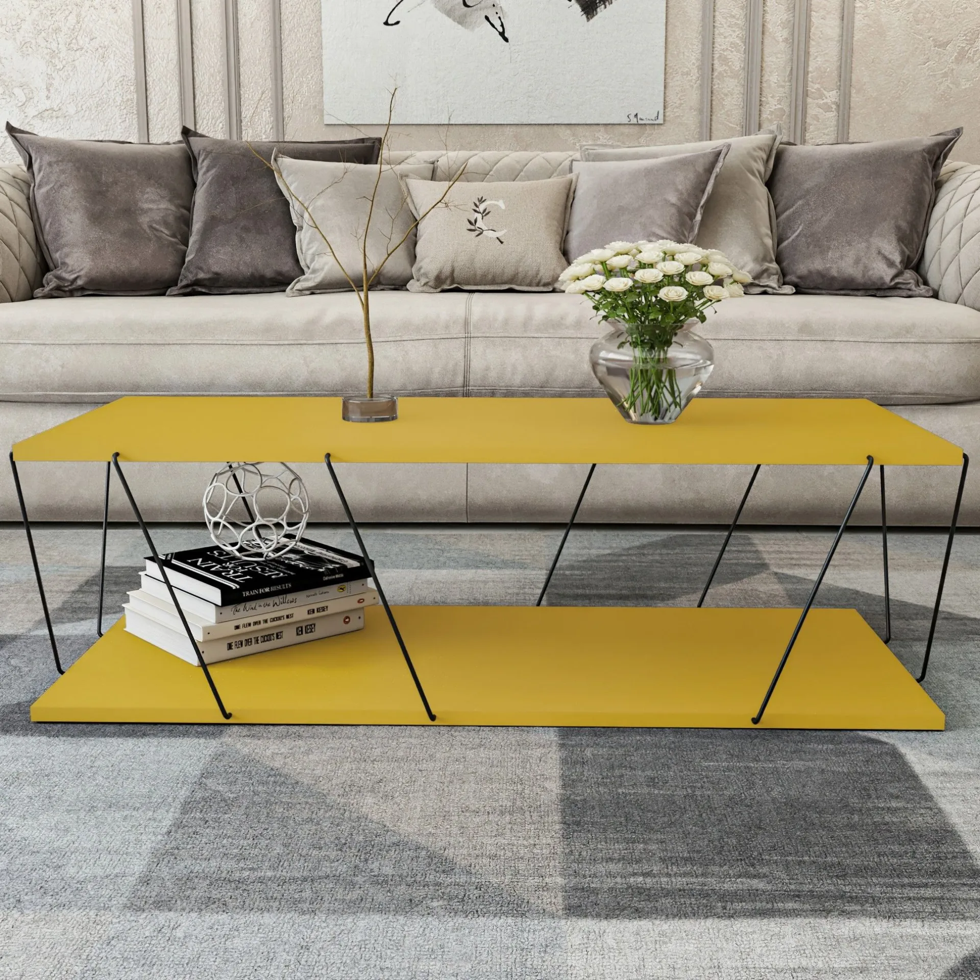 Emob Couchtisch | 100% Melaminbeschichtung | Metallgestell | 120x30x50 cm | Schwarz
